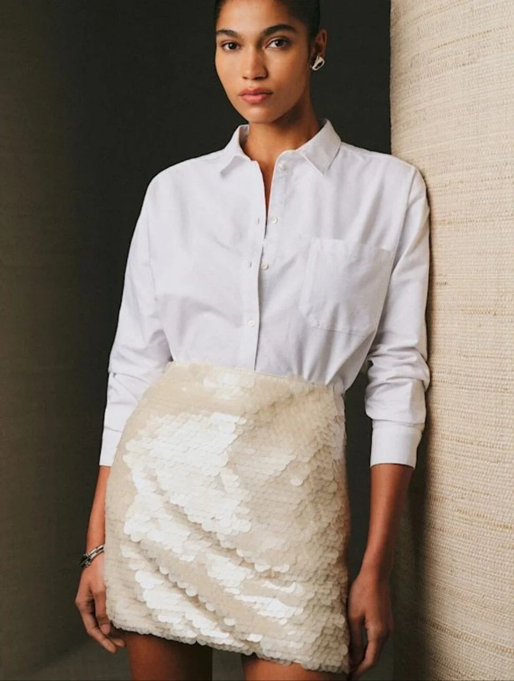 Sezane Maliam Skirt in Ecru Sequins size 42 NWT